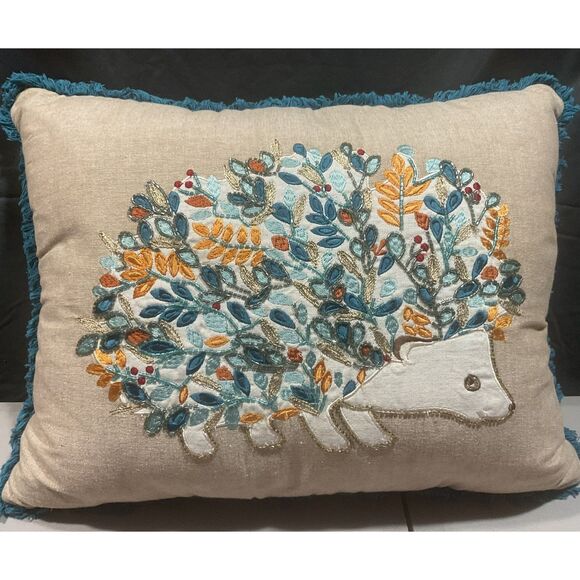 Exquisite Beaded Hedgehog Accent Pillow - Picture 1 of 5